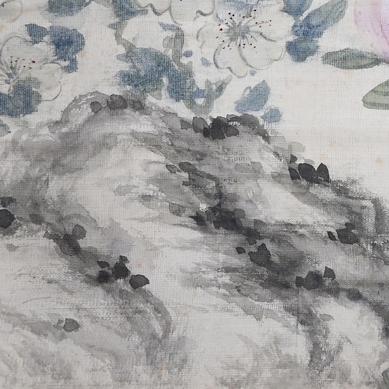 Chinese painting “Flowers and Bee,” signed Ren Xun