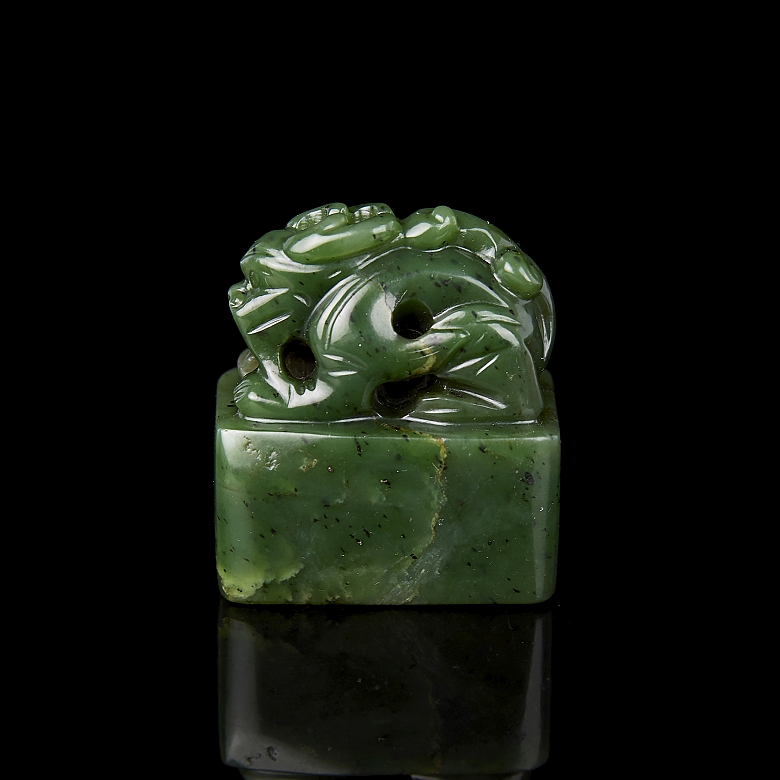 Spinach green jade ‘Mythological Dragon’ seal, Qing dynasty