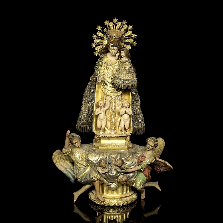 Polychrome ceramic sculpture “Virgen de los Desamparados”, 19th century