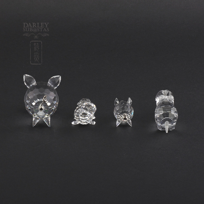 Juego de cuatro figuras en cristal de Swarovski, dos cerdos, hipopótamo y castor - 6