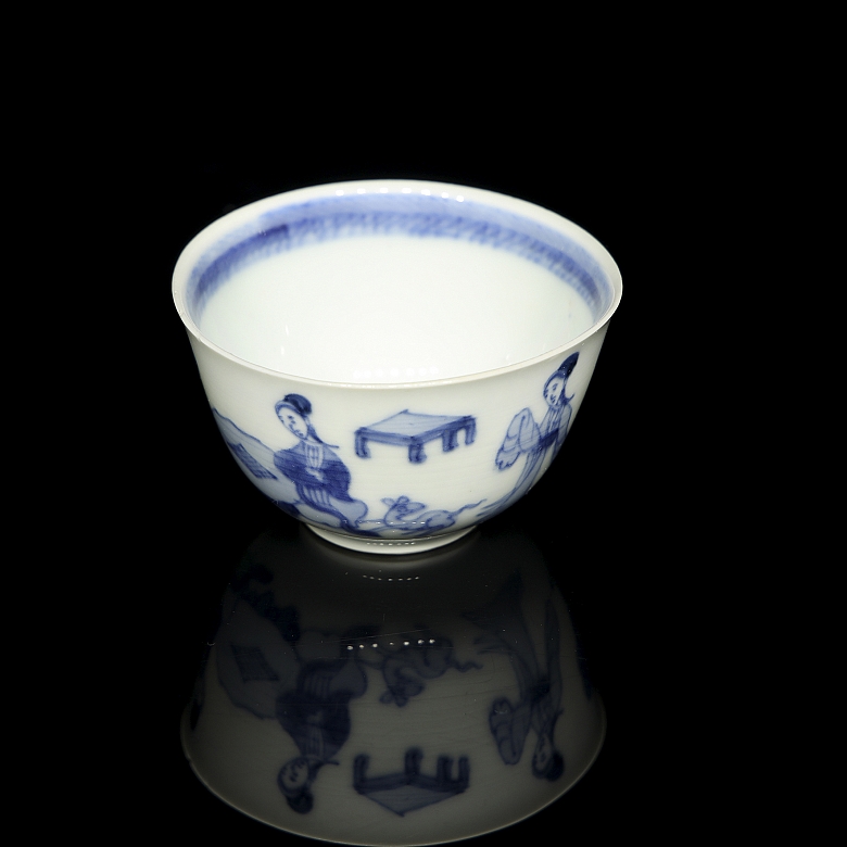 青花人物小瓷杯， 清代 - 5