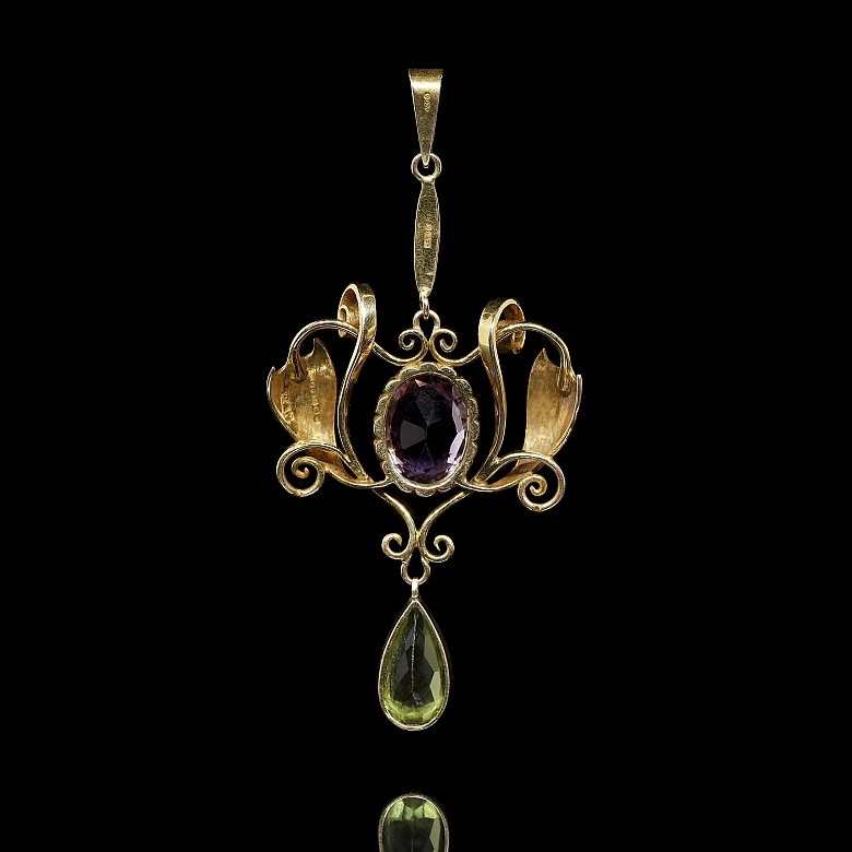 Colgante de oro amarillo con amatista y peridoto