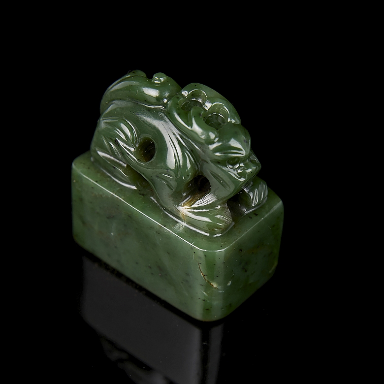 Spinach green jade ‘Mythological Dragon’ seal, Qing dynasty