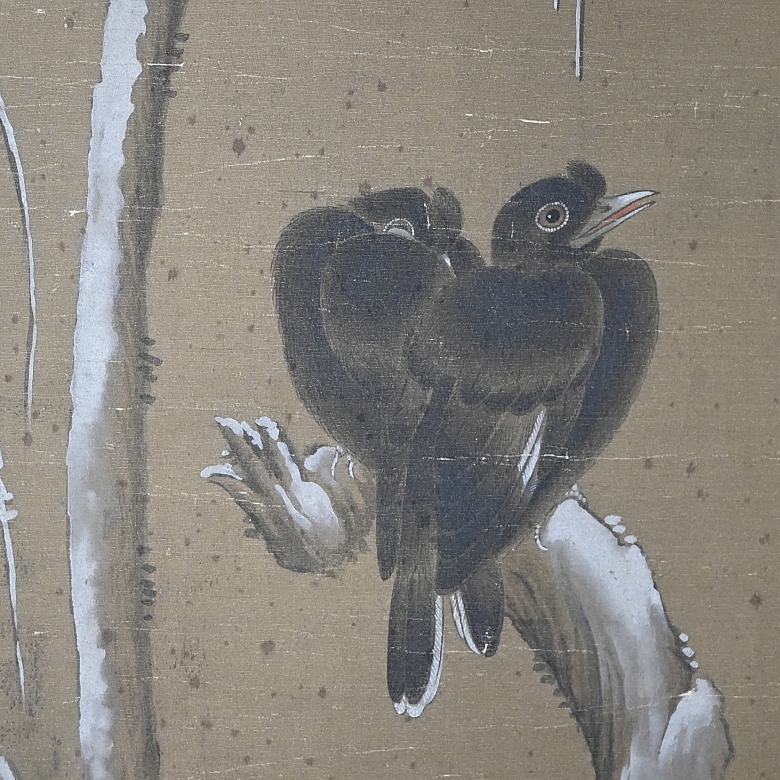 Chinese painting ‘Birds on snowy branches’, signed Lü Ji - 4