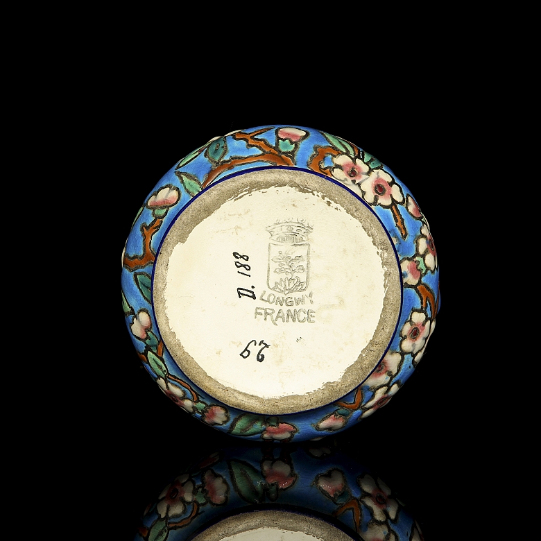 Longwy, glazed ceramic vase ‘Branch in bloom’, 20th century