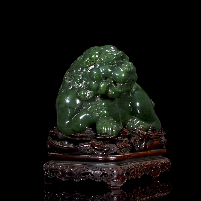 Pareja de figuras de jade verde espinaca 