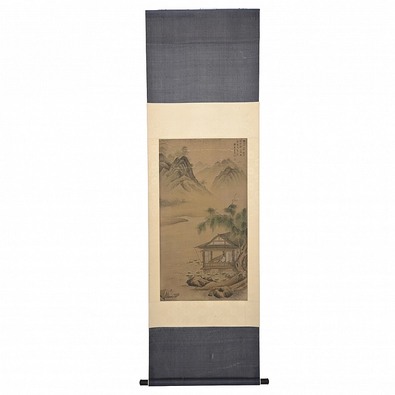 Chinese painting “Scholar by the River,” signed Tang Dai