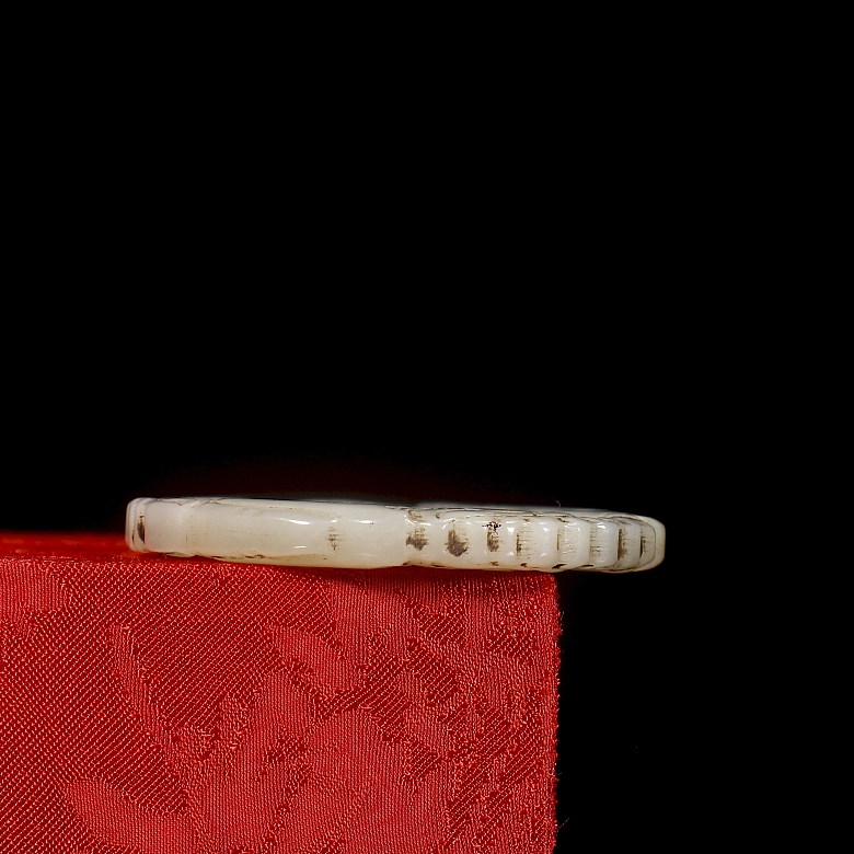 Pair of white jade pendants, ‘Characters with lotus’, Qing dynasty