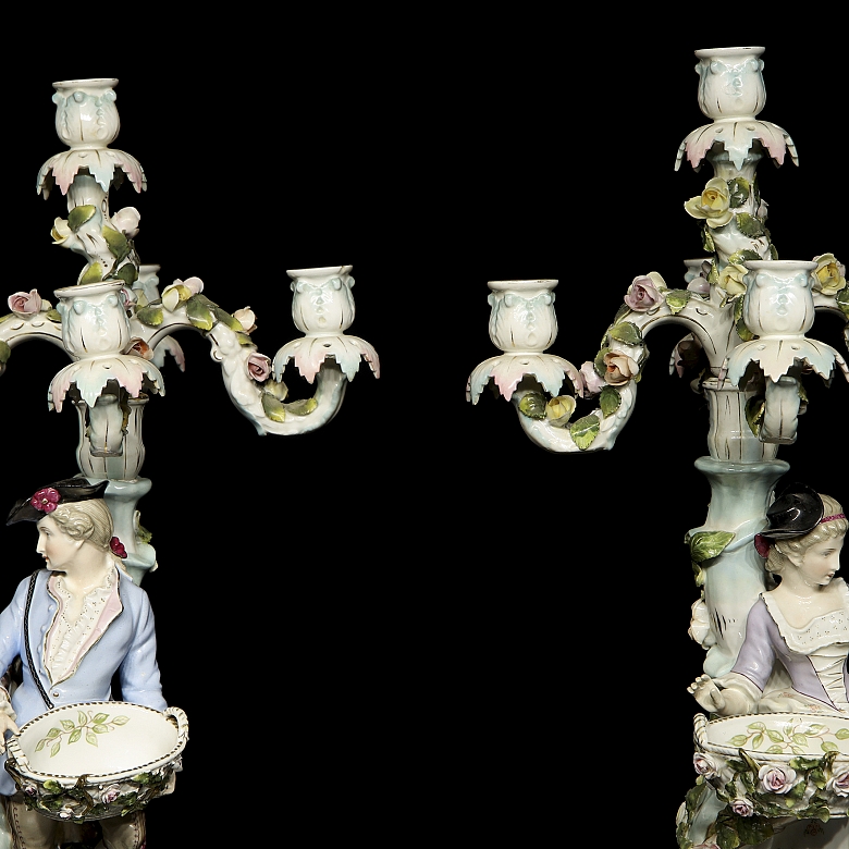 Alfred Voigt, Sitzendorf (1887-1900), Pair of Candlesticks, 19th century - 4