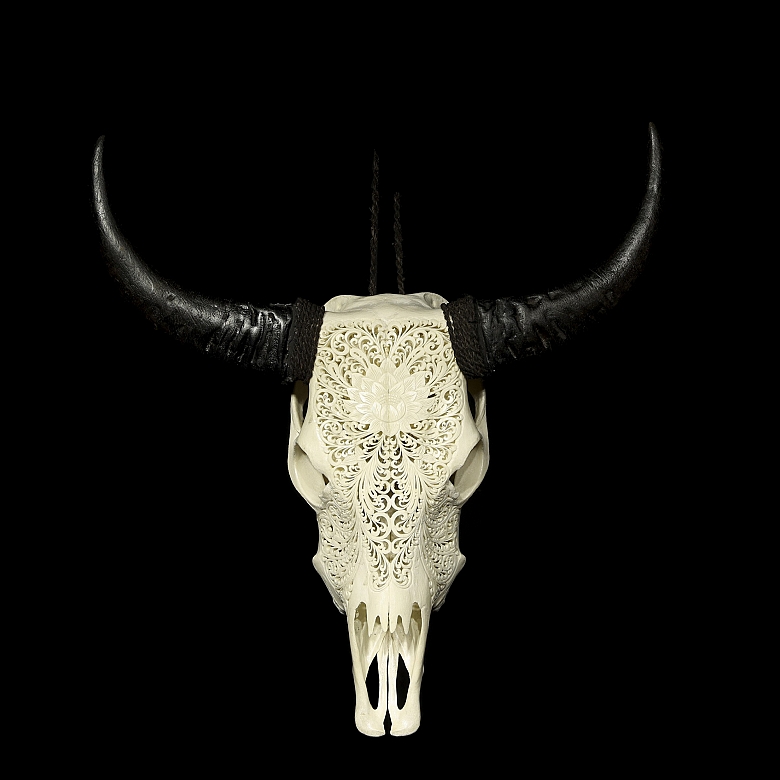 Carved water buffalo skull, 20th century