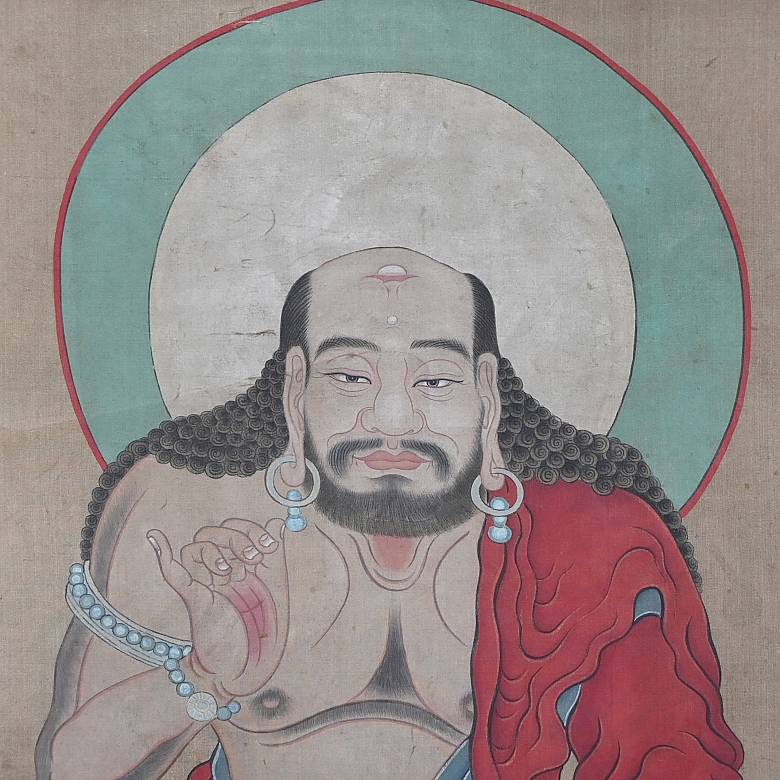 Pintura china “Arhat sentado sobre roca”, con firma Ding Guanpeng - 2