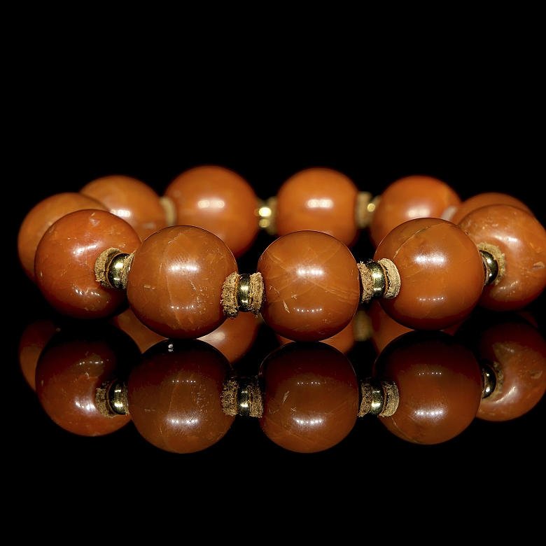 Pulsera de cuentas de ágata Nanhong, dinastía Qing