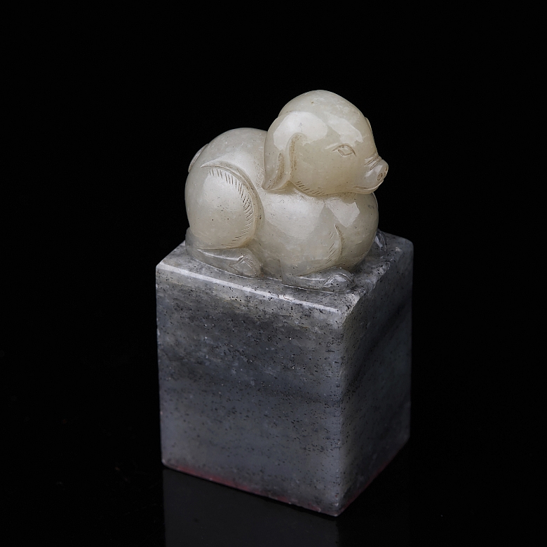 Sello rectangular de jade de Hetian