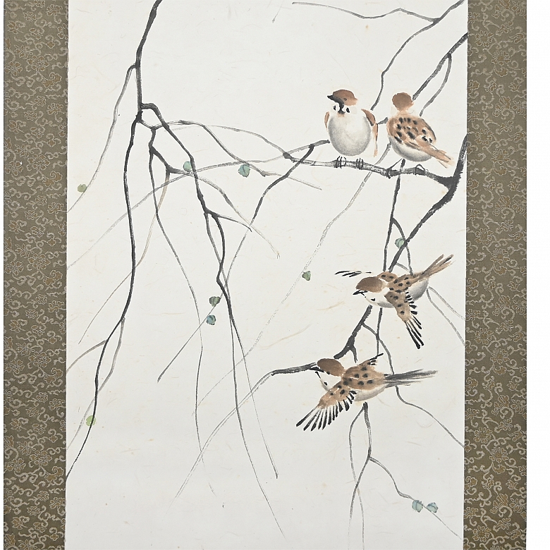 Chinese painting ‘Sparrows on Branches’, signed by Xu Beihong