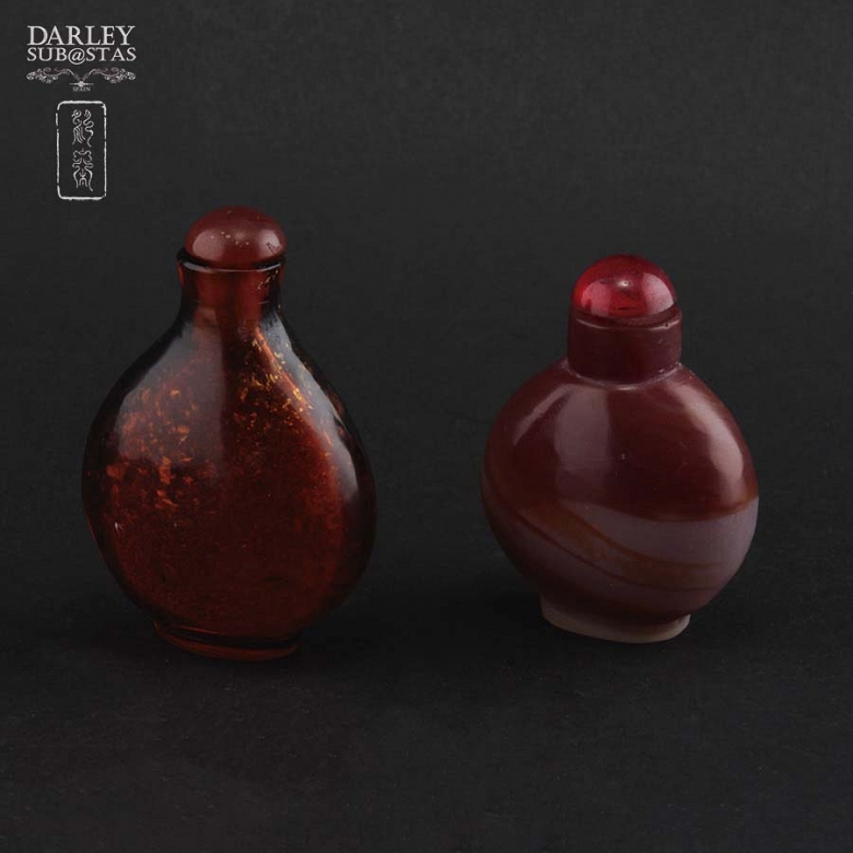 玛瑙鼻烟壶 一组两件 - 1