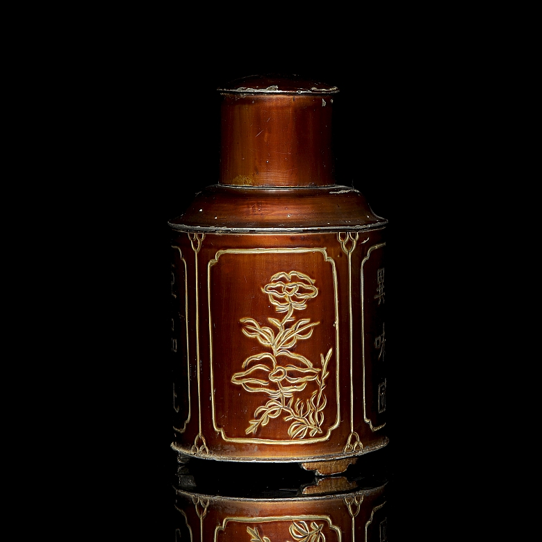 Lata para té de metal esmaltado, s.XX