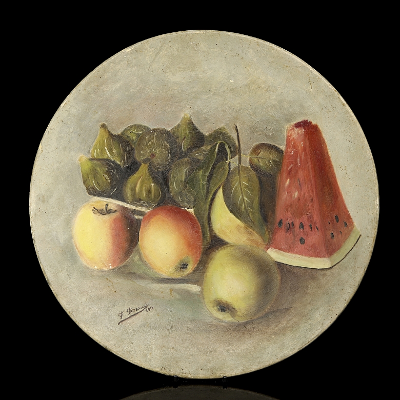 F. Ferrando (20th century), Pair of porcelain plates “Fruit Still Lifes,” 1996