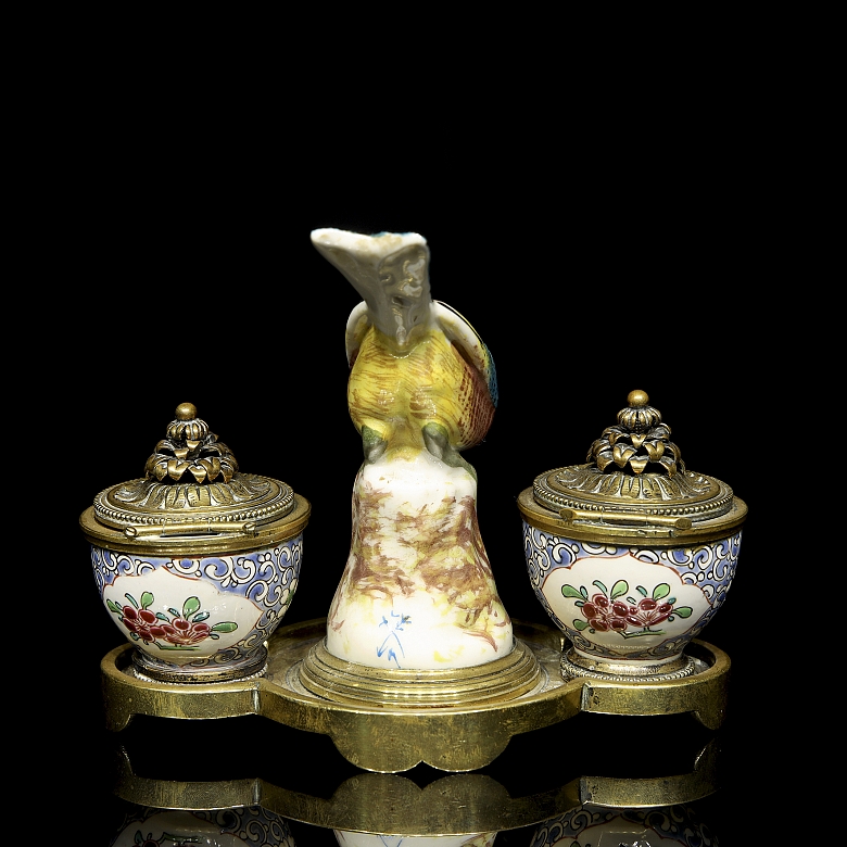 Mennecy Porcelain double writing desk “Bird on branch” 18th-19th centuries - 3