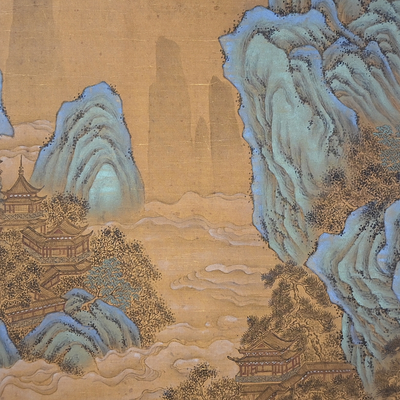 Chinese painting “Village Among Clouds and Hills,” signed Wang Hui