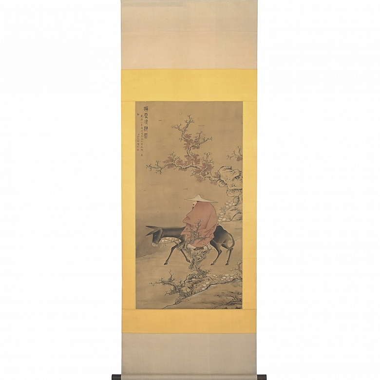 Chinese painting “Riding under plum blossoms,” signed Jin Kun