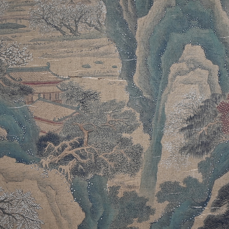 Chinese painting “Landscape with Mountains and Flowers,” signed Dong Bangda