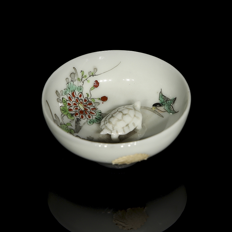 Glazed porcelain bowl, ‘Turtle and Chrysanthemums,’ 20th century