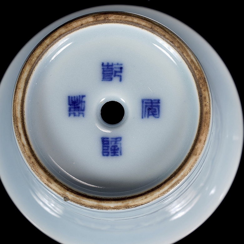 Pair of porcelain flower pots with sky blue glaze, marked Qianglong
