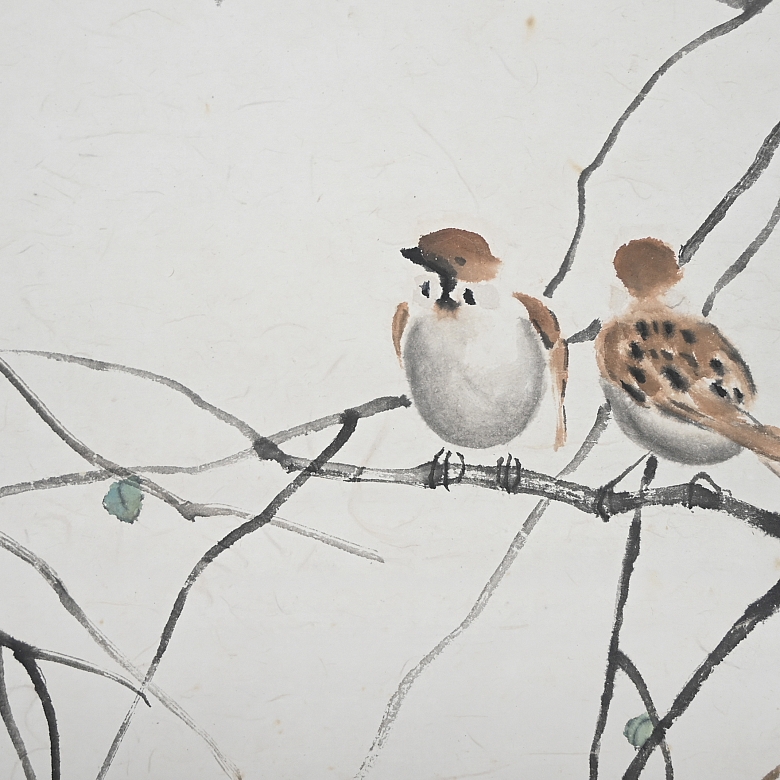 Chinese painting ‘Sparrows on Branches’, signed by Xu Beihong