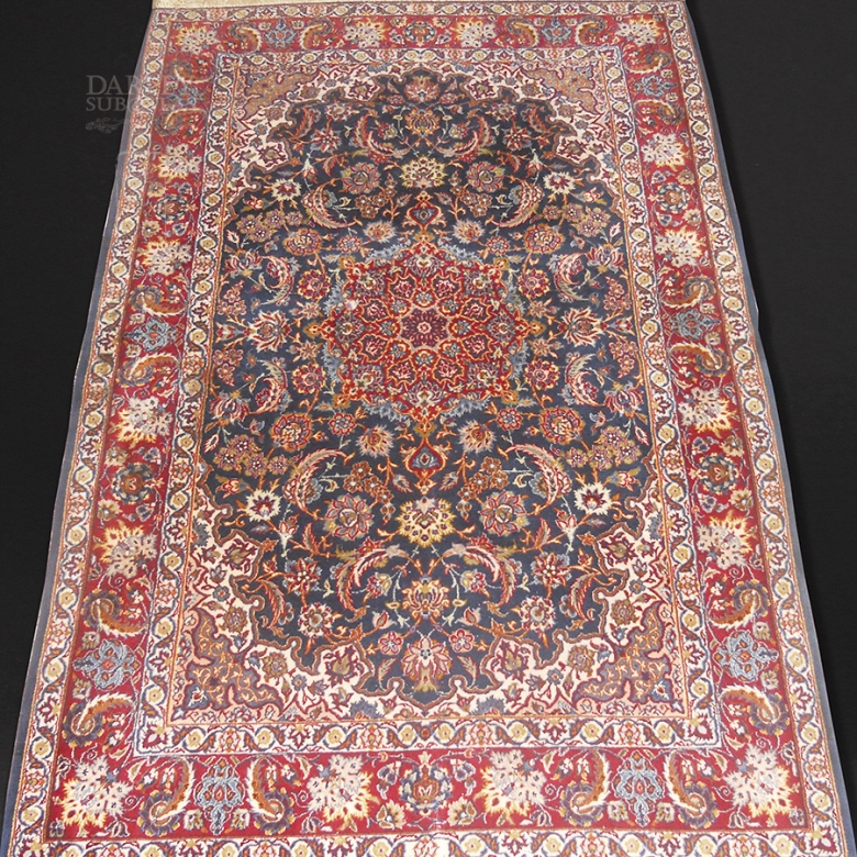 Alfombra fina Persa de Isfahan con base de Seda - 1