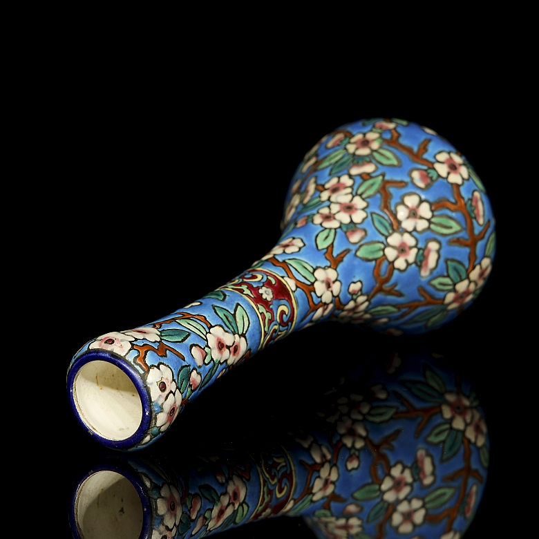 Longwy, glazed ceramic vase ‘Branch in bloom’, 20th century