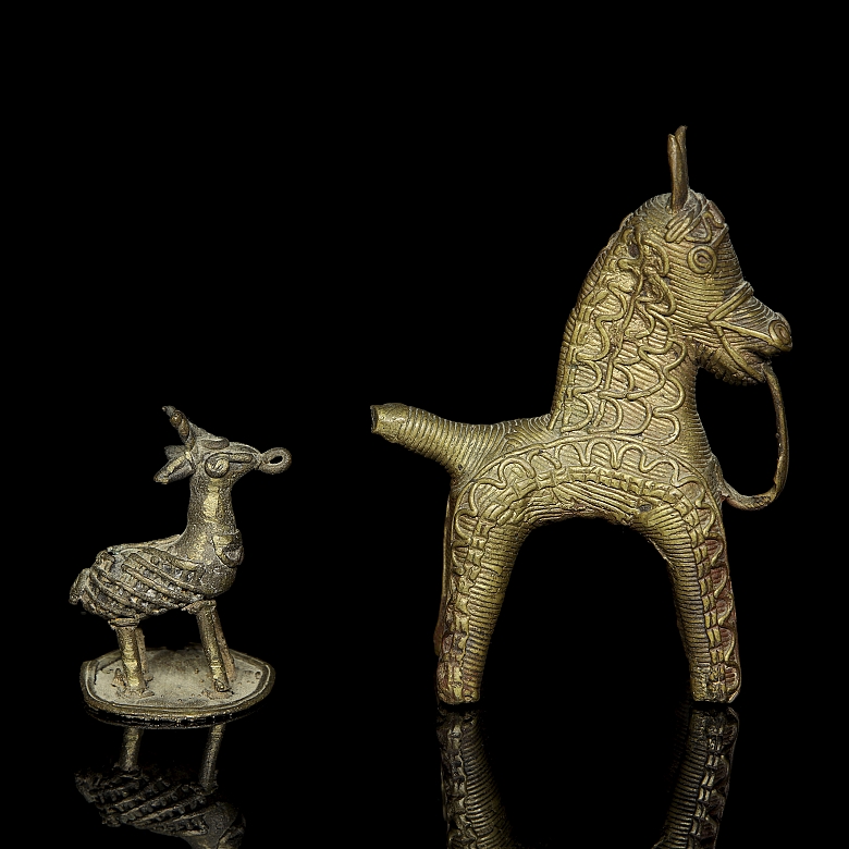 Pair of brass Dhokra figures, ‘Ram and Horse’, India, 20th century - 2
