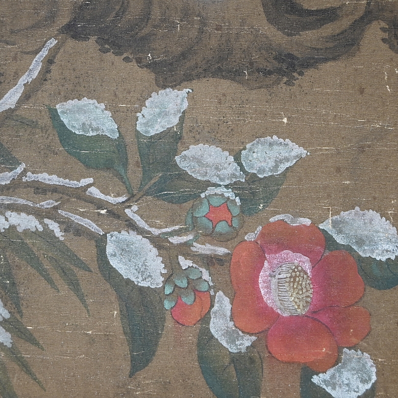 Chinese painting ‘Birds on snowy branches’, signed Lü Ji