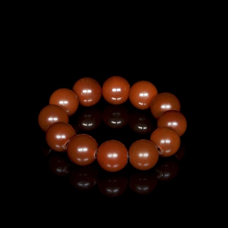 Pulsera de doce cuentas de ágata Nanhong, dinastía Liao