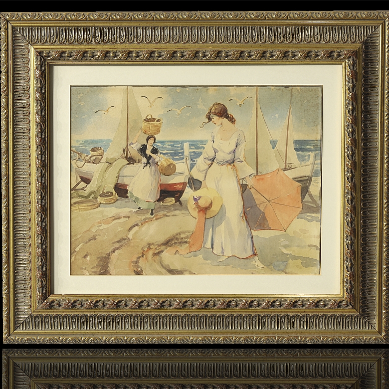 阿图罗·皮塔尔奇·佩丘安 Arturo Pitarch Pechuán《海滩上的两位女子》1910年 - 5
