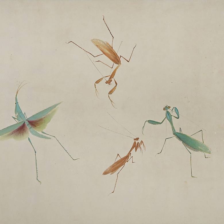 Pintura china “Insectos y caligrafía”, con firma Jiang Hanting - 8