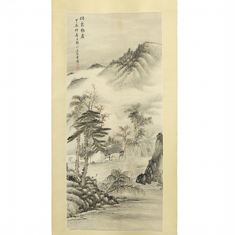 Chinese painting “Landscape and poem”, 20th century - 1