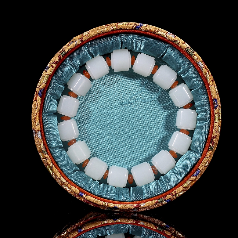Pulsera de cuentas de jade blanco de Hetian, dinastía Qing