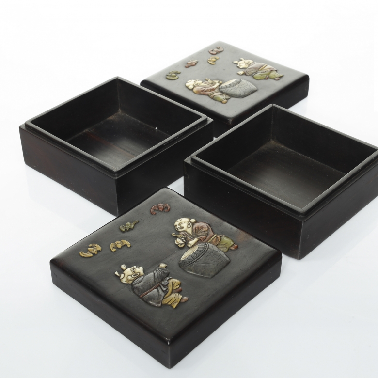 Pair of wooden boxes with inlaid wood, 20th century - 6