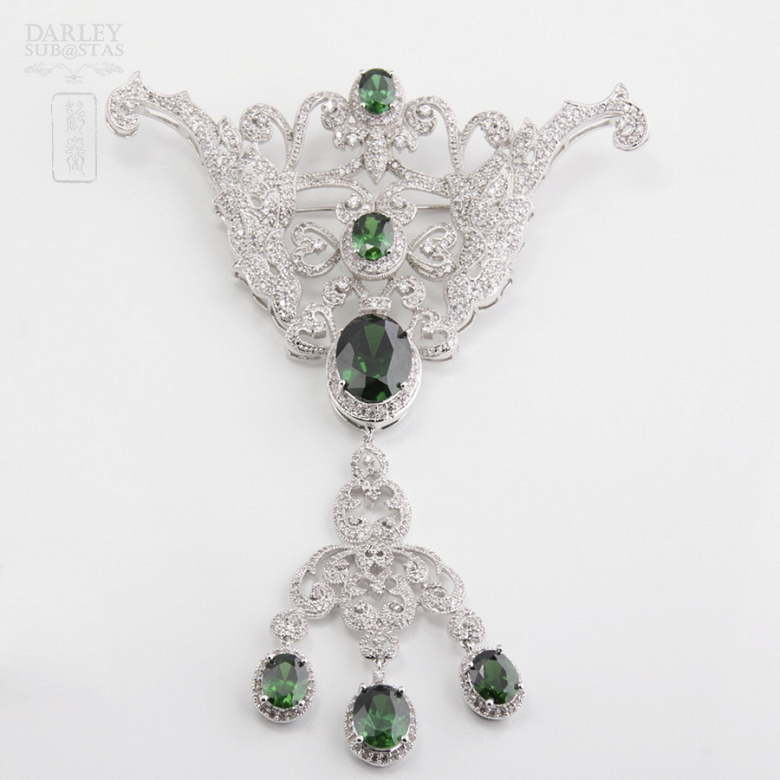 Aderezo de Fallera verde Esmeralda y plata Rodiado - 1