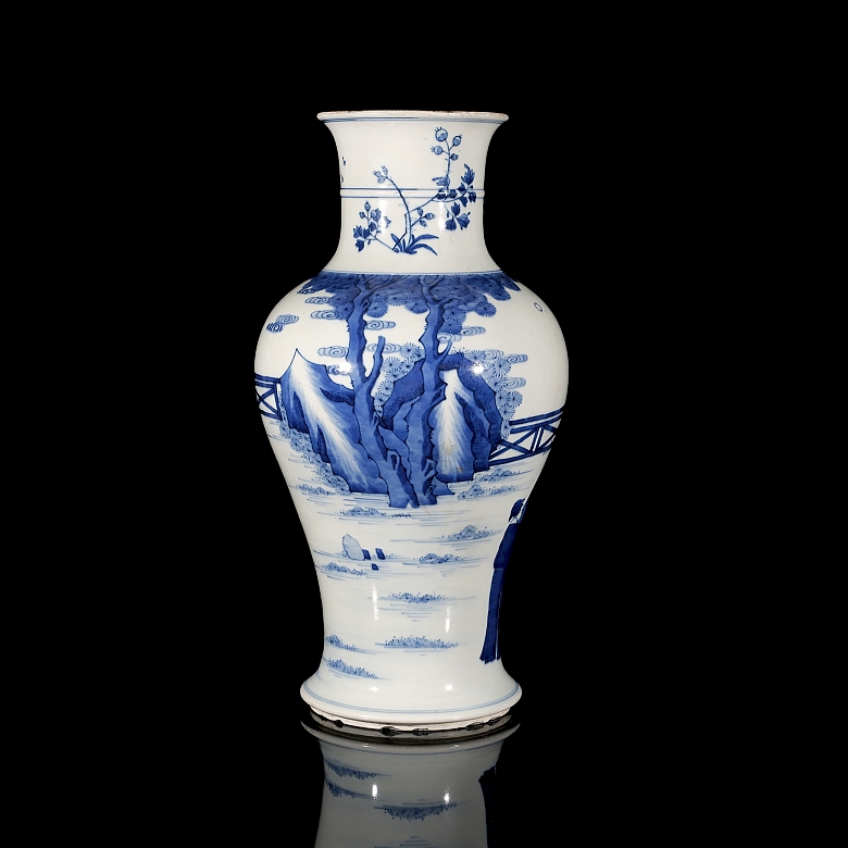 Blue and white porcelain vase ‘Scholars’, Qing dynasty