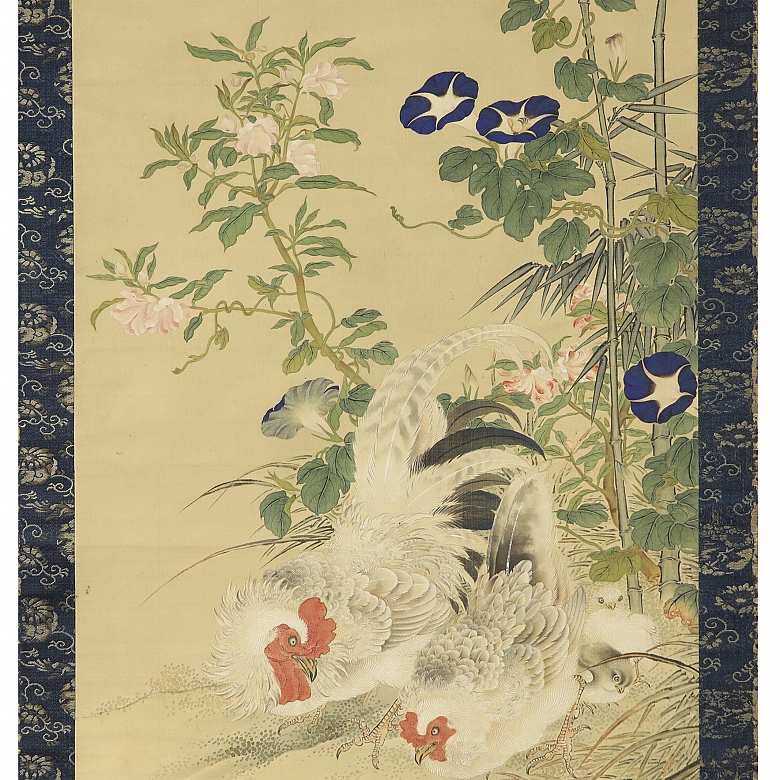 中国《母鸡带雏》画，20世纪 - 3