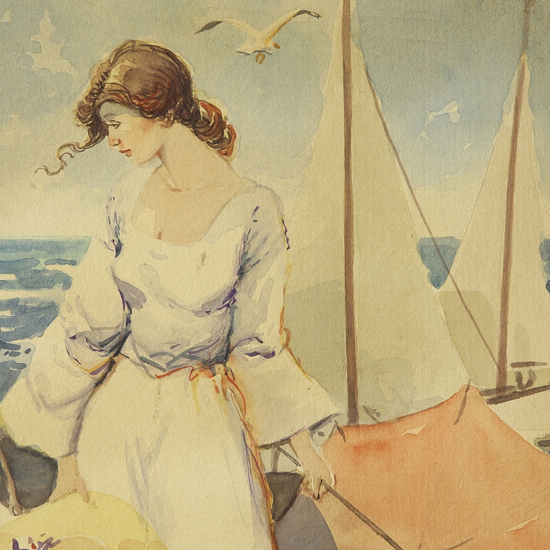 阿图罗·皮塔尔奇·佩丘安 Arturo Pitarch Pechuán《海滩上的两位女子》1910年 - 1
