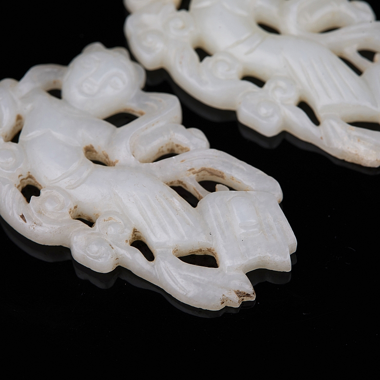 Pareja de placas de jade blanco