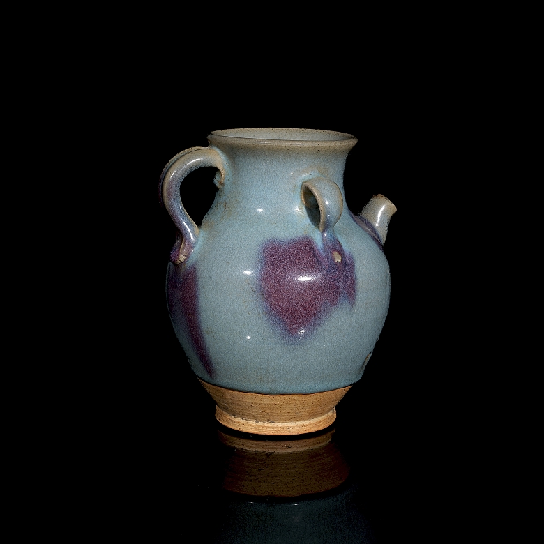 Jarra de cerámica con doble asa y esmalte Junyao, estilo Yuan