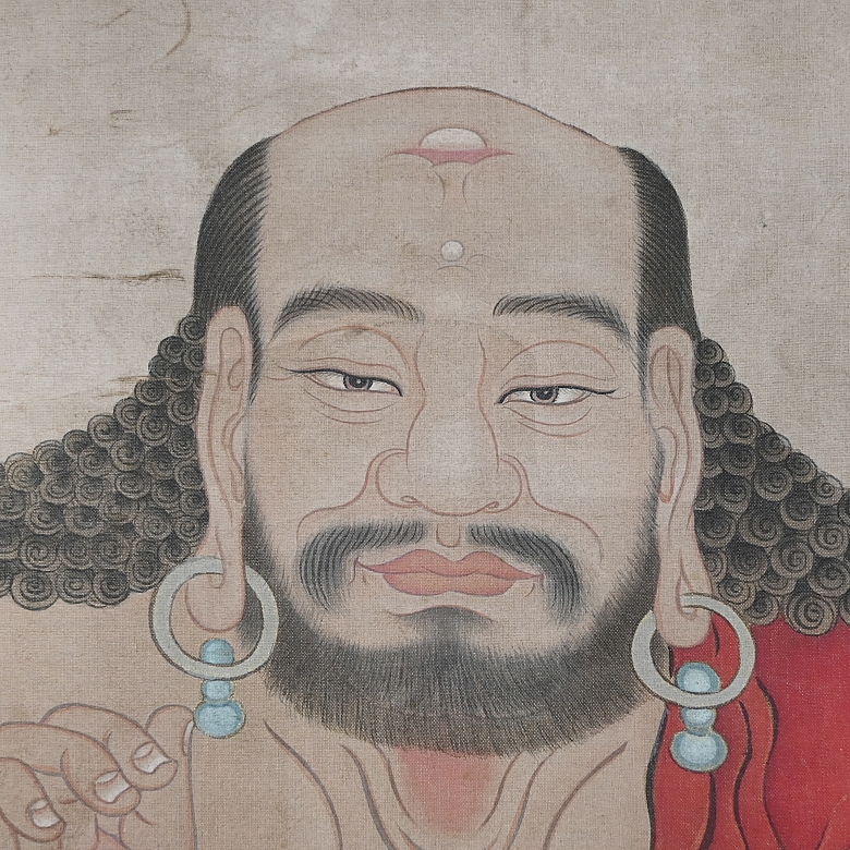 Chinese painting ‘Arhat sitting on a rock’, signed Ding Guanpeng