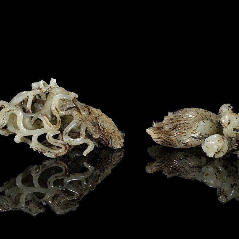 Pareja de tallas de jade blanco 