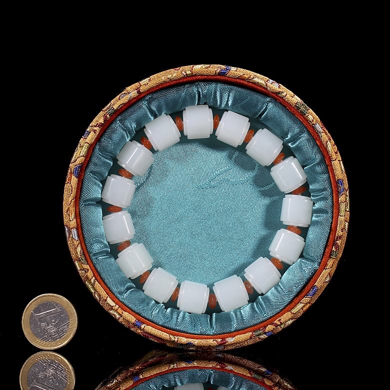 Pulsera de cuentas de jade blanco de Hetian, dinastía Qing