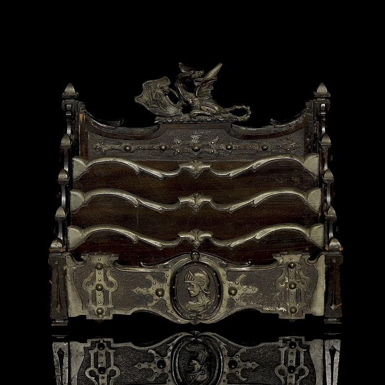 Wooden and metal letter holder, 19th century