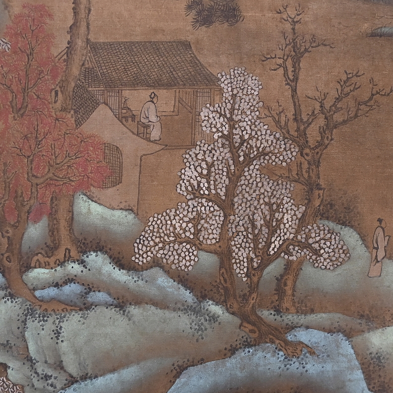 Chinese painting ‘Houses Among the Mountains’, signed Lan Ying