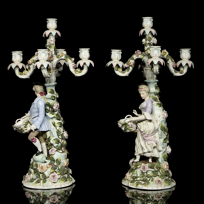 Alfred Voigt, Sitzendorf (1887-1900), Pair of Candlesticks, 19th century - 3